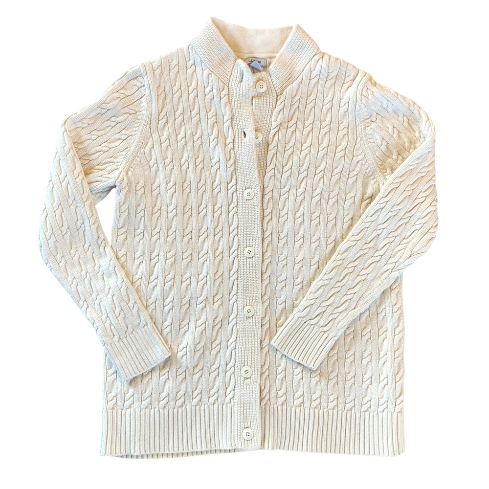 L.L. Bean Double L Button Front Cable Cardigan Ivory Cream Layer Cabin (Size L)
